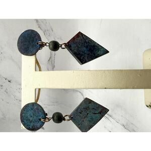 Vintage 80s Mystical Patina Geometric Drop Earrings